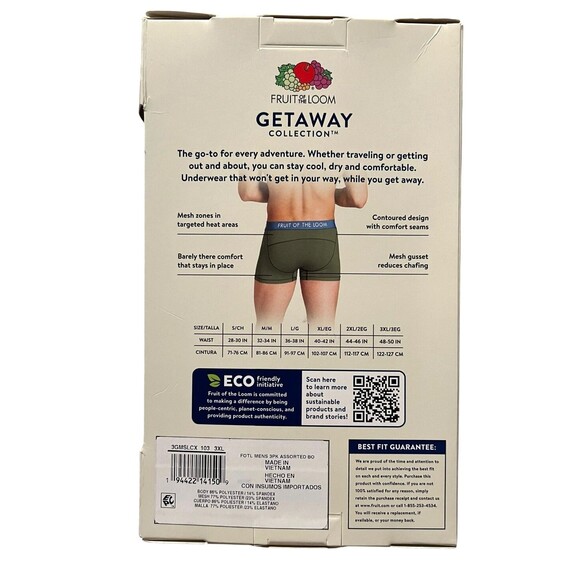 Fruit of the Loom Getaway Collection 3-Pack 3" Trunks Boxer Briefs  3XL  NWT - Picture 8 of 11
